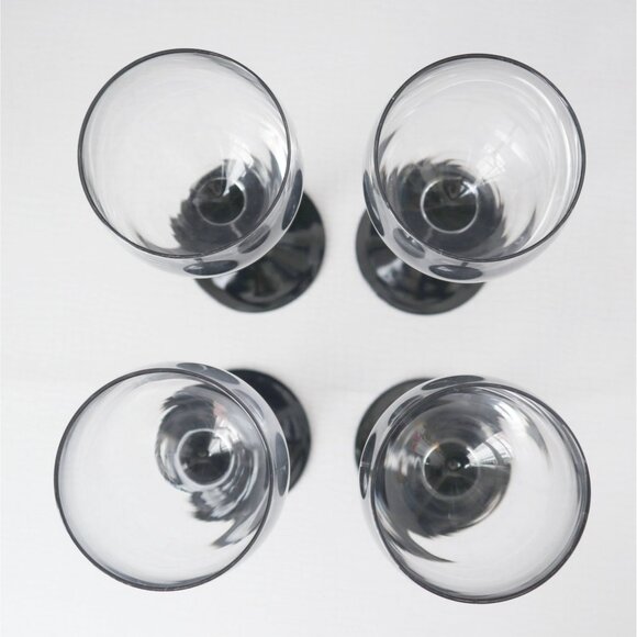 4 Vintage LUMINARC Black Stemmed Wine Glasses France Barware - Picture 5 of 5